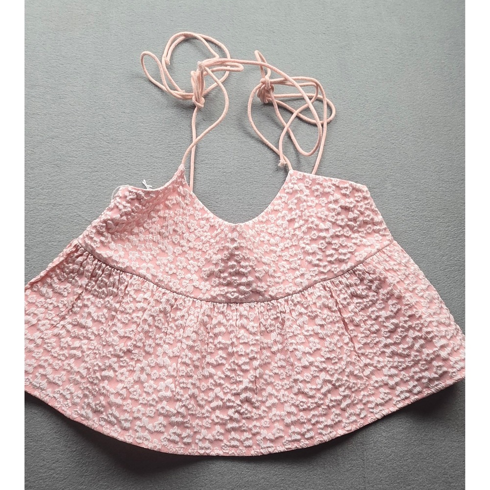 Bucket List Pink Floral Jacquard Halter Baby Doll Crop Top IT2474 Womens‎ Small